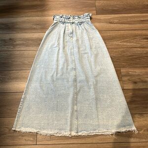 Women’s long denim Paperbag high waist skirt